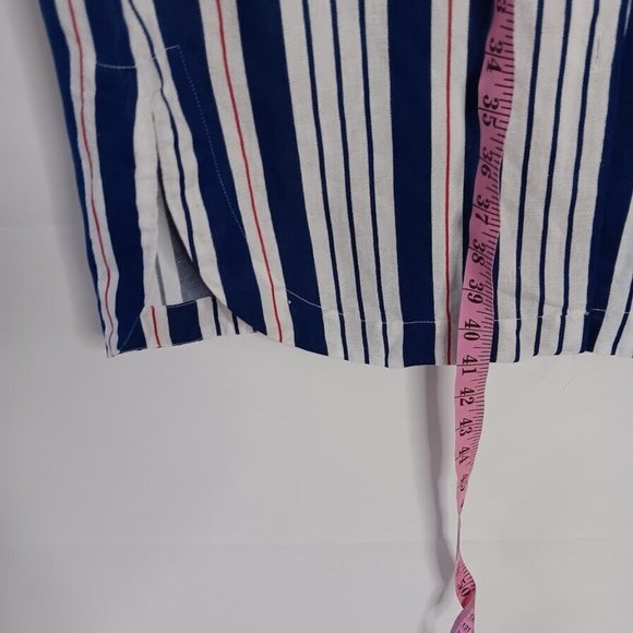 Caliban Made In Italy Shirt Dress size 40 Linen full button-Up Navy White Red - Picture 4 of 14